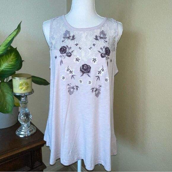 NWT Torrid Lilac Purple Slub Jersey Embroidered Lace Tank Shirt Top 00 Sz 10/12 - Picture 3 of 5